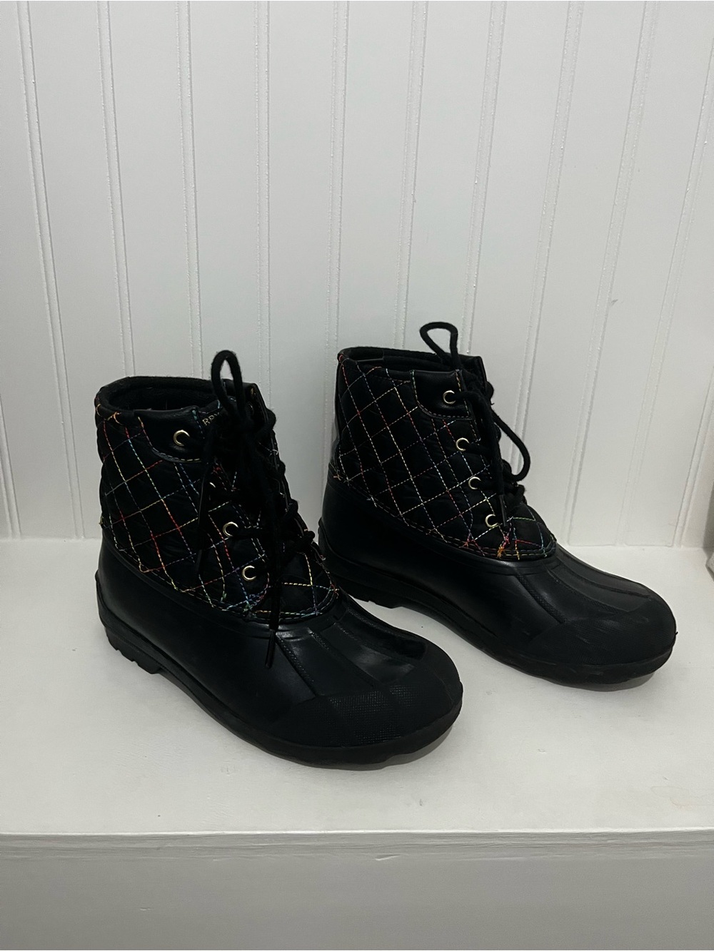 Sperry Black Quilted Kids Lace-Up Rain & Snow Boots